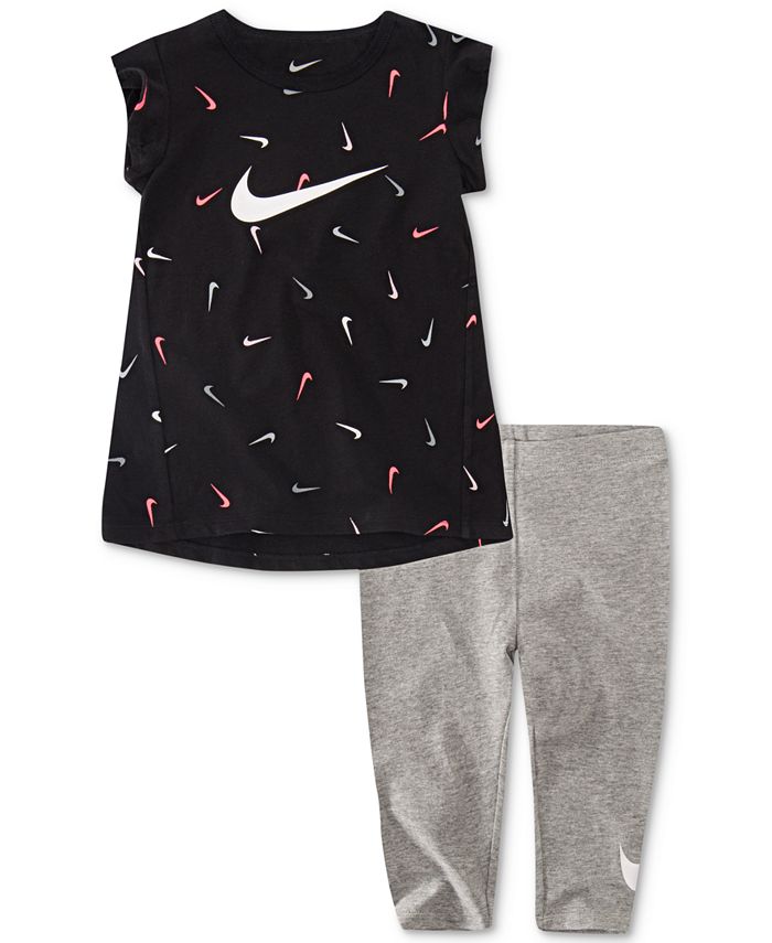 Nike Little Girls 2-Pc. Swooshfetti Logo T-Shirt & Capri Legging Set ...