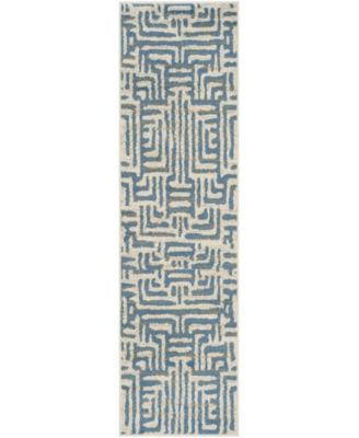 Amsterdam Ivory and Light Blue 2'3" x 8' Runner Area Rug