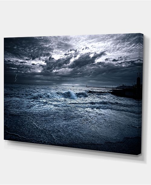 Designart Sochi Sea Storm In Blue Modern Landscape Wall Art Canvas 32 X 16
