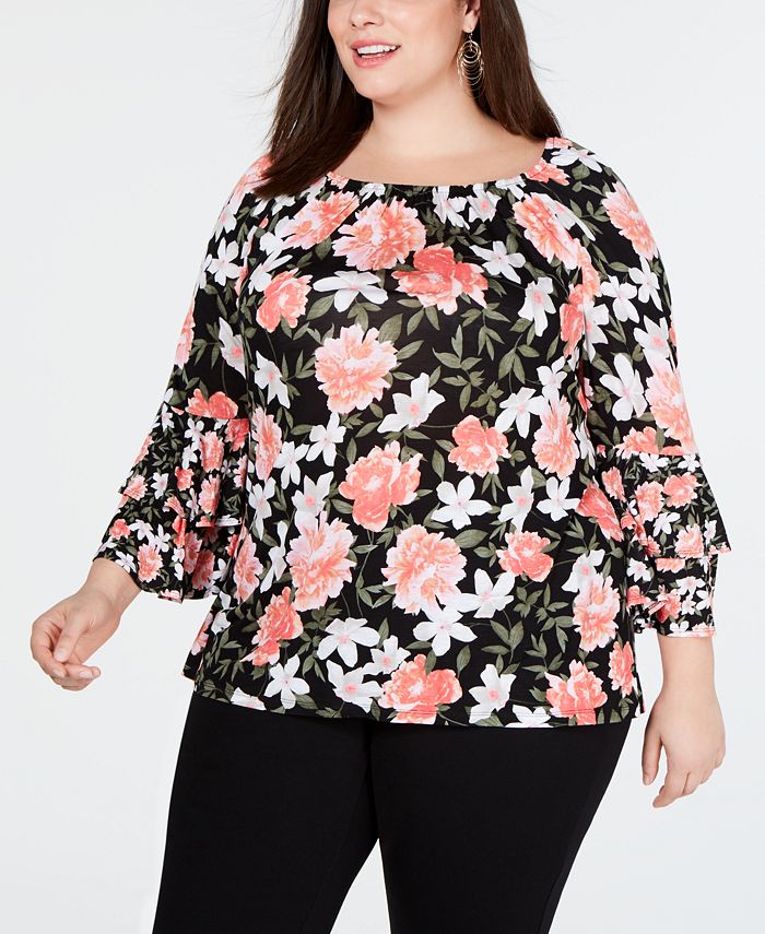 INC International Concepts I.N.C. Plus Size Double-Tiered Peasant Top ...