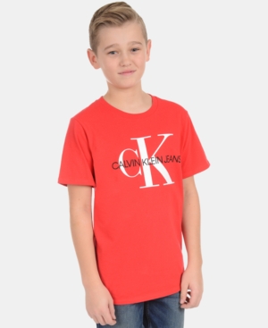 Shop Calvin Klein Big Boys Bold Signature Logo Graphic T-shirt In Racing Red