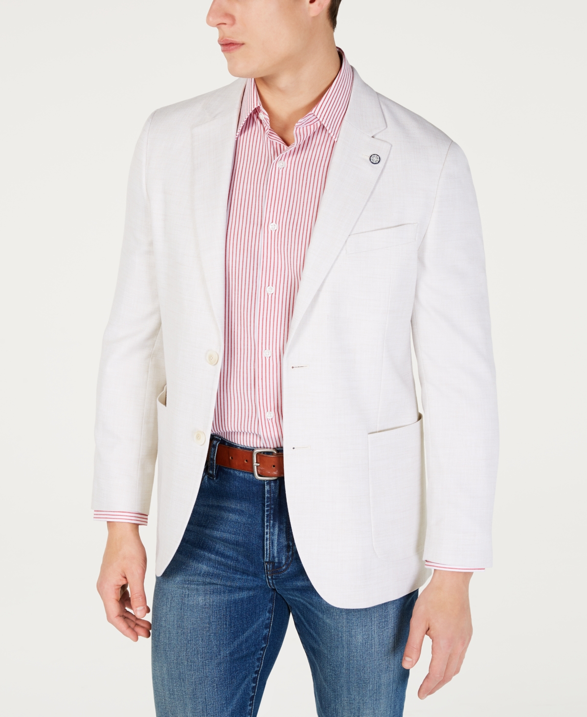 Men Modern-Fit Active Stretch Structure Weave Sport Coat - Silver Solid