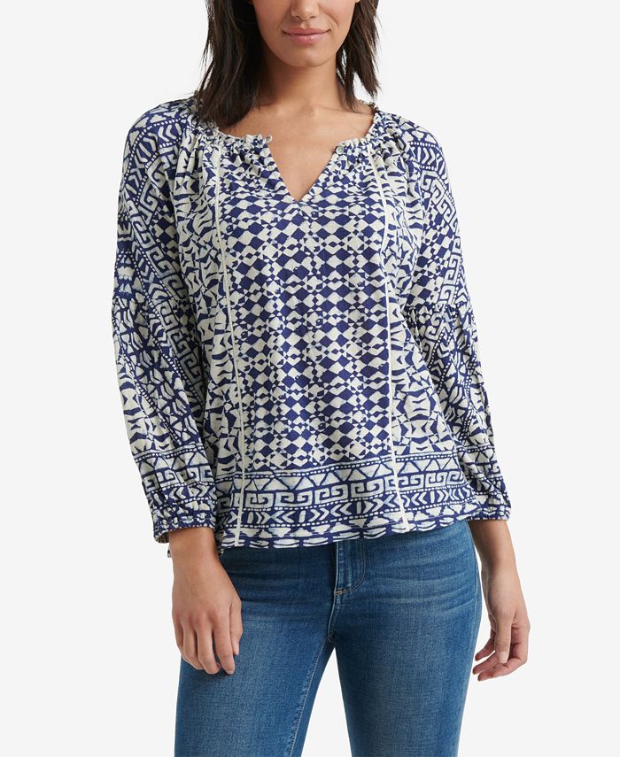 Lucky Brand Printed Keyhole Top - Macy's