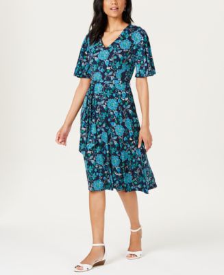 Charter Club Printed Flutter-Sleeve Dress, Created for Macy's - Macy's