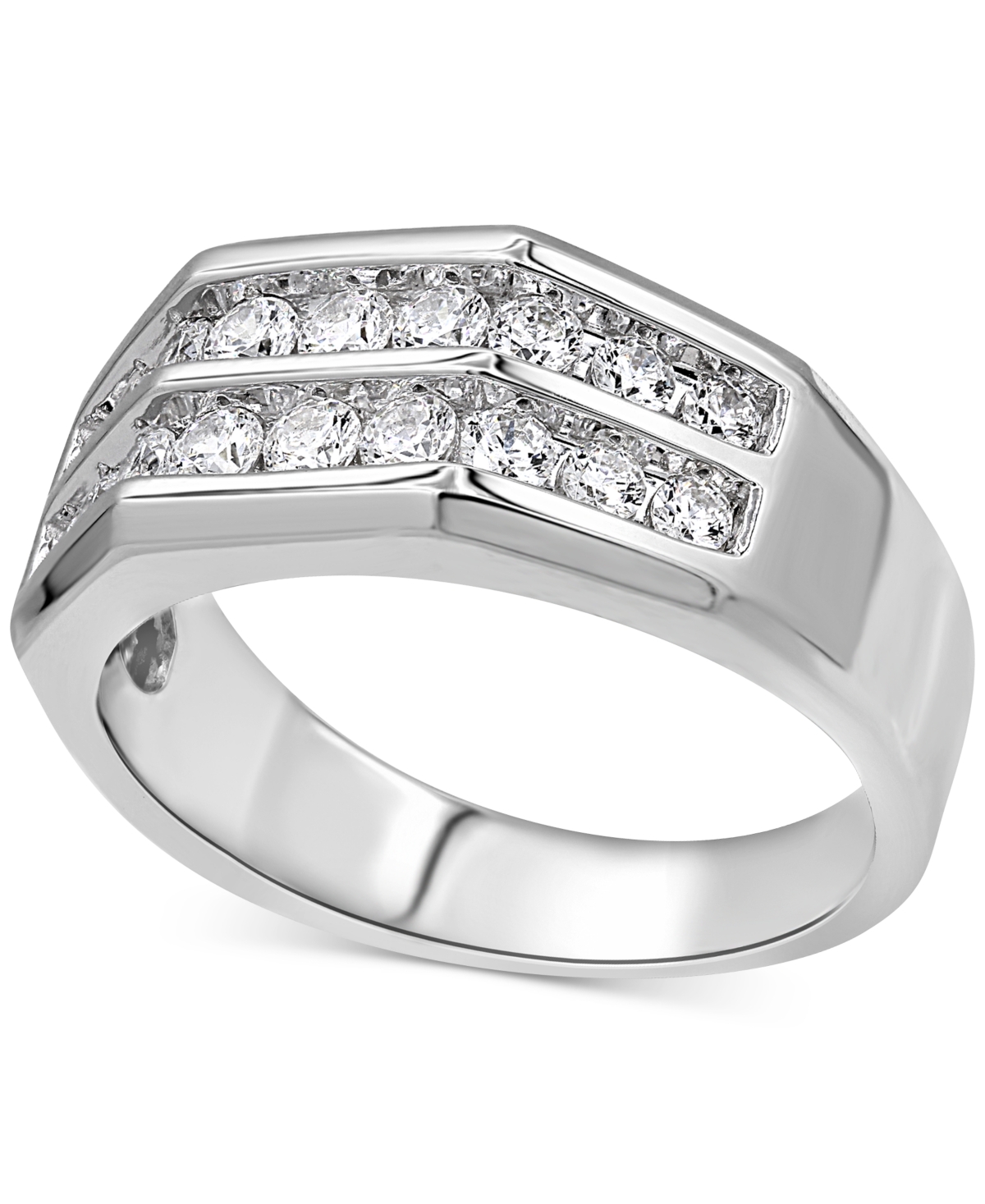 Men's Diamond Double Row Ring (1 ct. t.w.) in 10k White Gold and 10k Yellow Gold - White Gold
