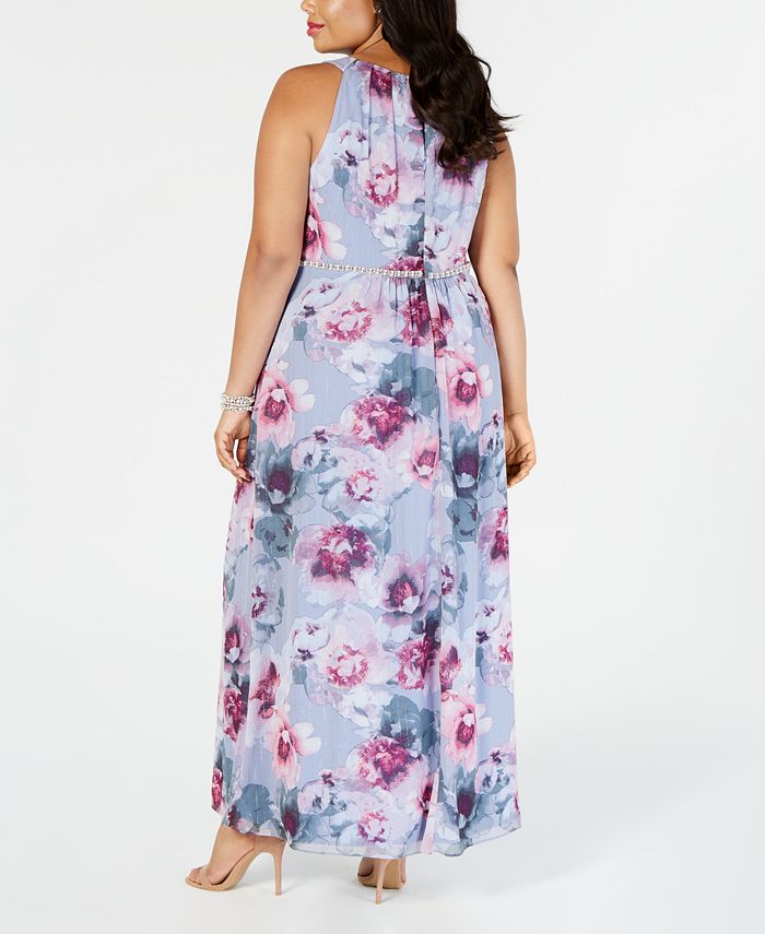 SL Fashions Plus Size Metallic Floral-Print Gown - Macy's