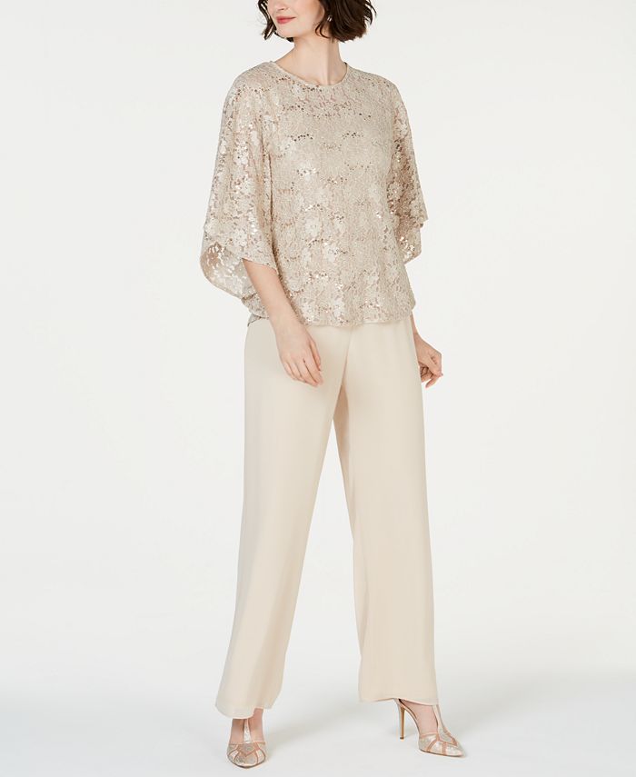 Jessica Howard Sequined Lace Top & Pants - Macy's