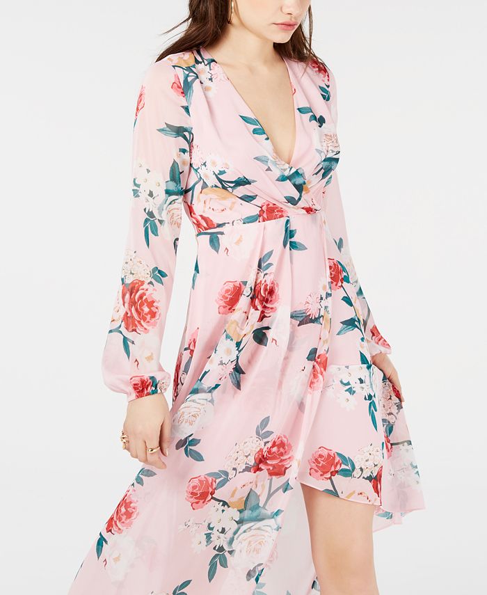 GUESS Kellyanne Floral-Print High-Low Dress - Macy's
