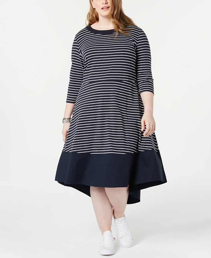 Tommy Hilfiger Plus Size Striped A-Line Dress, Created for Macy's - Macy's