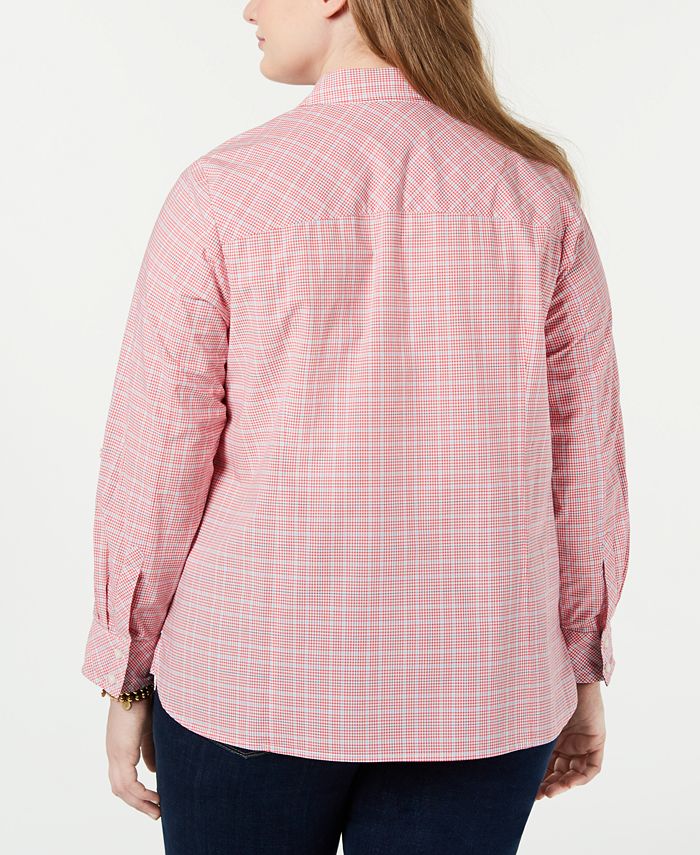 Tommy Hilfiger Plus Size Checkered Cotton Roll-Tab Shirt, Created for ...