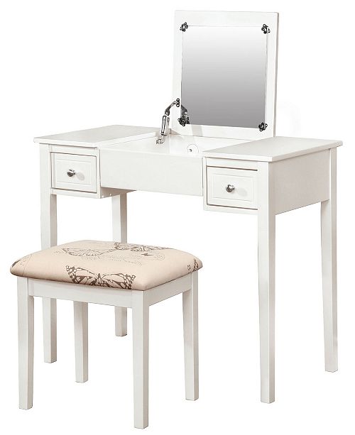 Linon Home Decor Butterfly Vanity Set With Bench And Mirror White