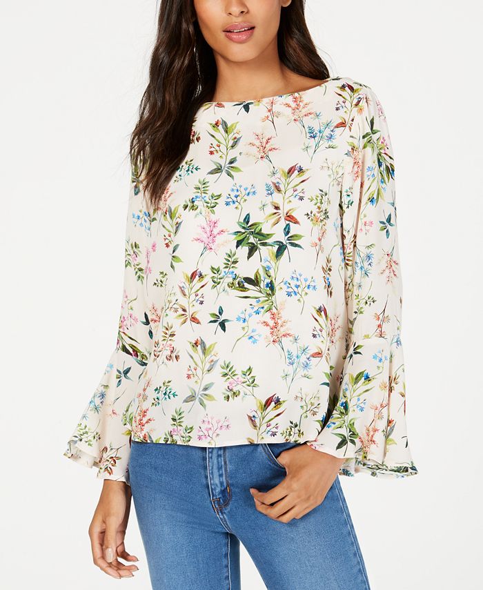 Karen Kane Floral-Print Bell-Sleeve Blouse, A Macy's Exclusive ...
