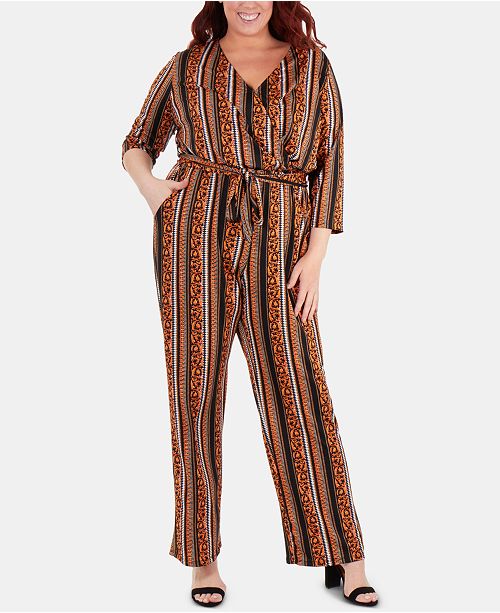 NY Collection Plus Size Short Sleeve Textured Knit Jumpsuit