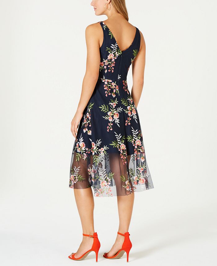 Vince Camuto Embroidered Floral Fit & Flare Dress - Macy's