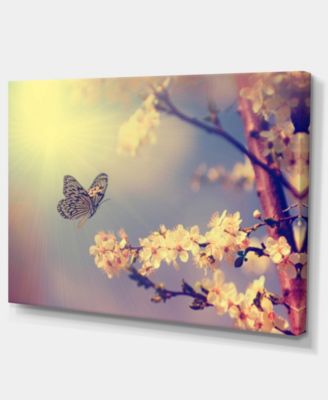 Design Art Designart Vintage Butterfly And Cherry Tree Canvas Art Print ...