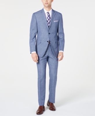 Perry Ellis - Men's Slim-Fit Medium Blue Mini-Houndstooth Dobby Suit