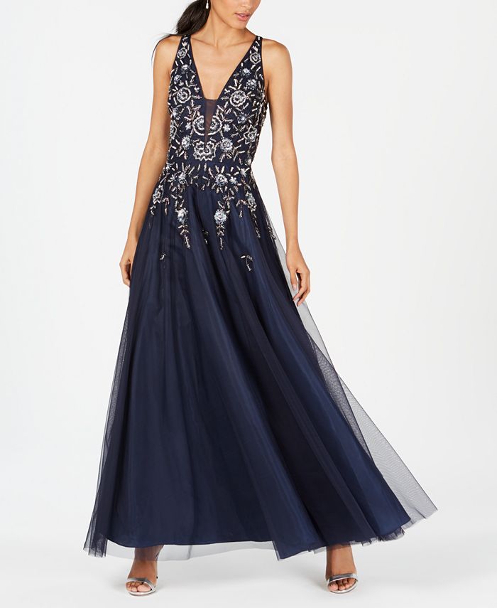 Adrianna Papell Beaded Tulle Gown - Macy's
