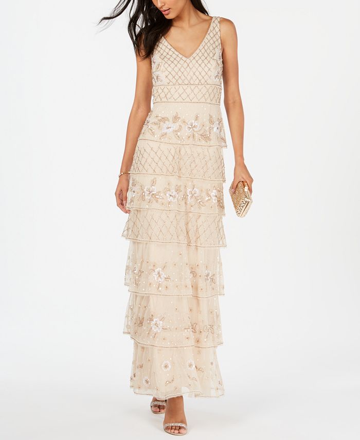 Adrianna Papell Petite Beaded Tiered Gown Macy s