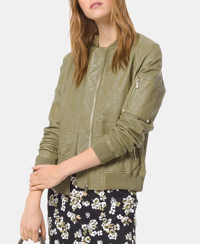 Michael Kors Leather Bomber Jacket Macy's
