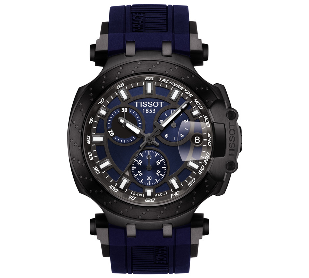 Tissot Men's Swiss Chronograph T-sport T-race Black Silicone Strap Watch 47.6mm In Blue
