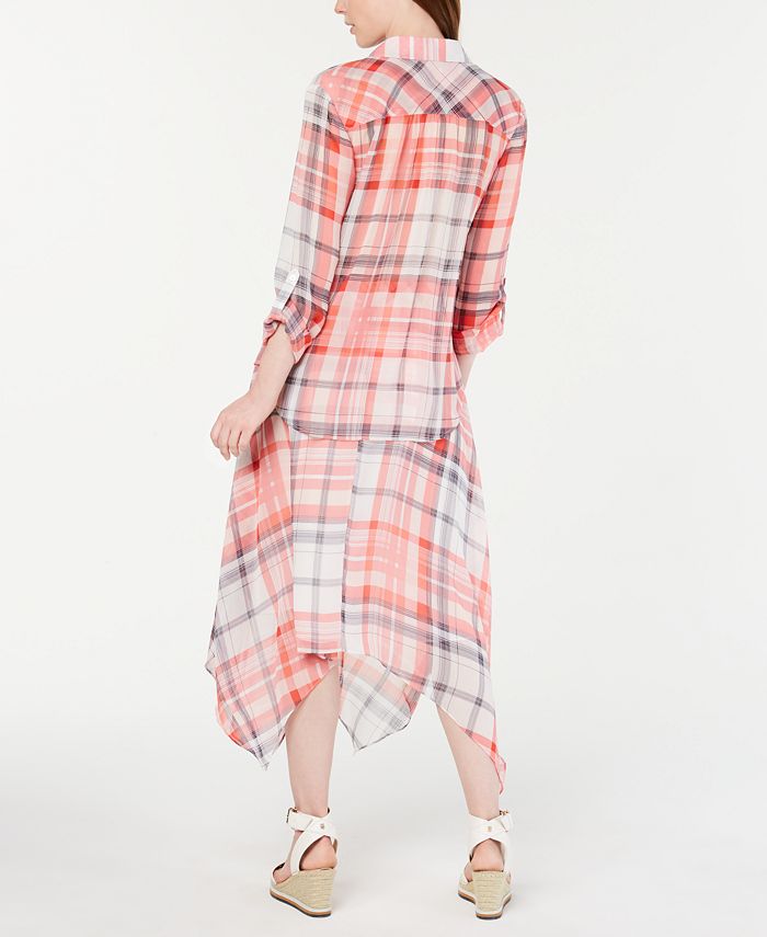 Tommy Hilfiger Plaid Roll-Tab Sleeve Top, Created for Macy's & Reviews ...