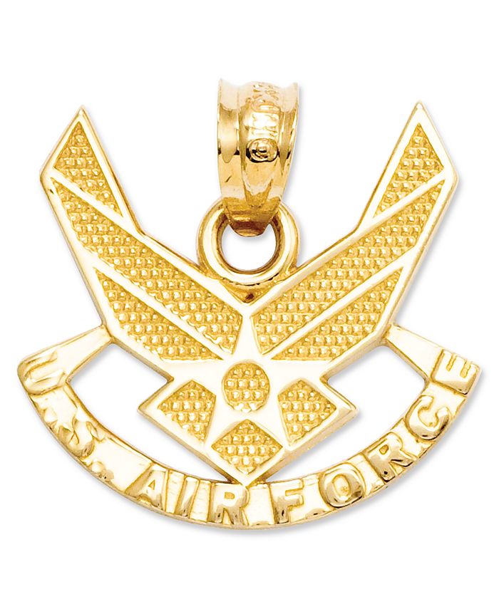 14K Yellow Gold Air Force Pilot Wing Pendant on an Adjustable 14K Yellow Gold Chain Necklace