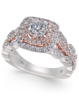 image of Diamond Halo Statement Ring (1 ct. t.w.) in 14 White Gold & 14k Rose Gold