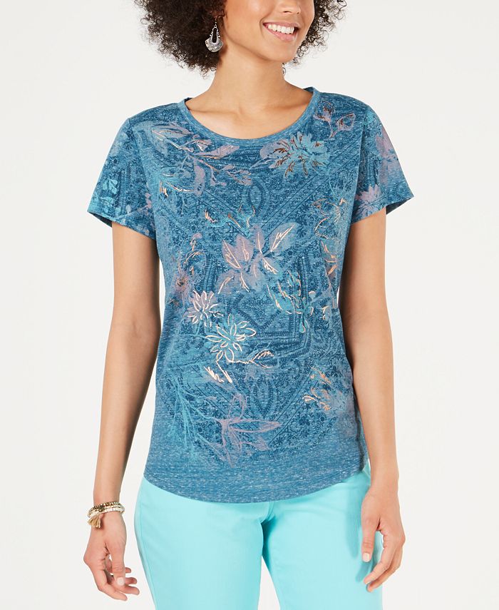 Style & Co Printed Scoop-Neck T-Shirt, Created for Macy's - Macy's