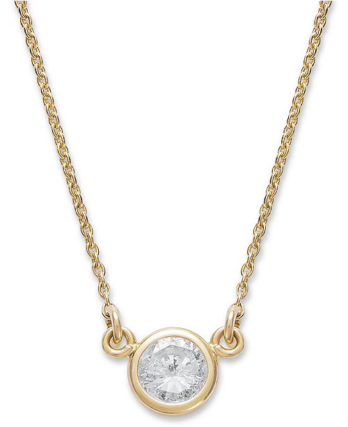 Macy's BezelSet Diamond Pendant Necklace (1/5 ct. t.w.) in 14K Gold or