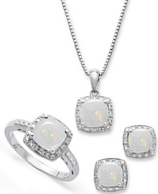 Sterling Silver Jewelry Set, Opal (4-3/4 ct. t.w.) and Diamond Accent Necklace, Earrings and Ring Set