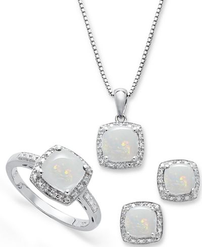 diamond jewelry silver necklace opal ring sterling accent ct earrings macy