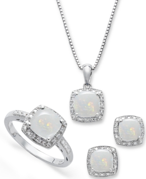 Sterling Silver Jewelry Set, Opal (4-3/4 ct. t.w.) and Diamond Accent Necklace, Earrings and Ring Set