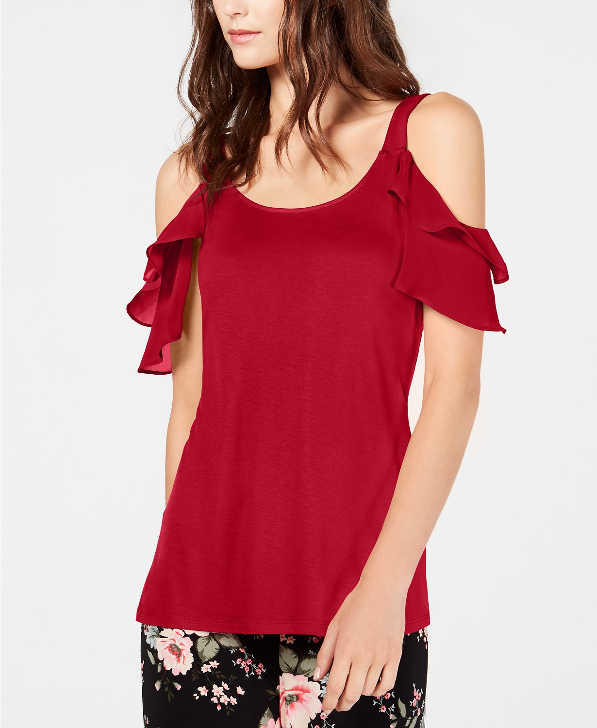 INC Ruffled Cold-Shoulder Top, Created for Macy's
