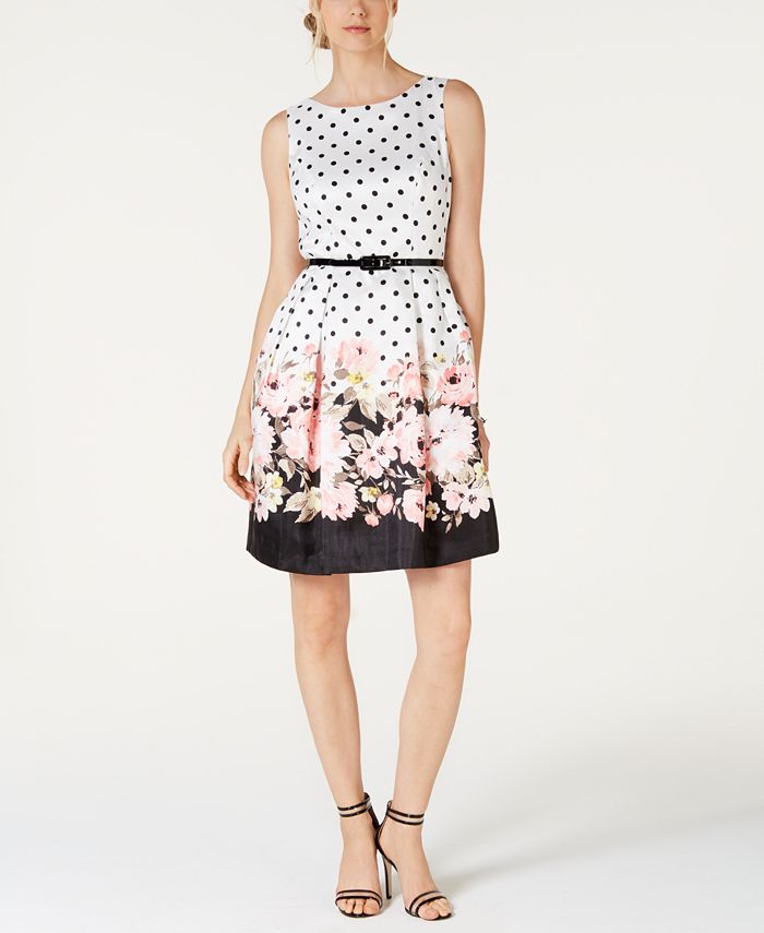 Jessica Howard Belted Border-Print Fit & Flare Dress - Macy's