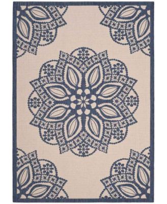 Courtyard CY6139 Beige and Navy 5'3" x 7'7" Sisal Weave Outdoor Area Rug
