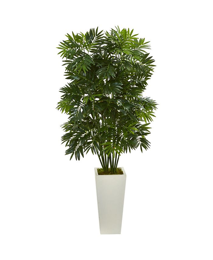 Nearly Natural 49" Mini Artificial Pam Tree in White Tower Planter
