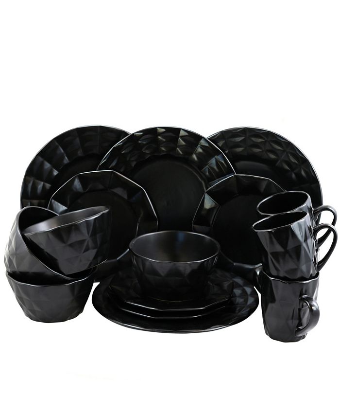 Elama Retro Chic 16 Piece Glazed Dinnerware Set in Black Macy's
