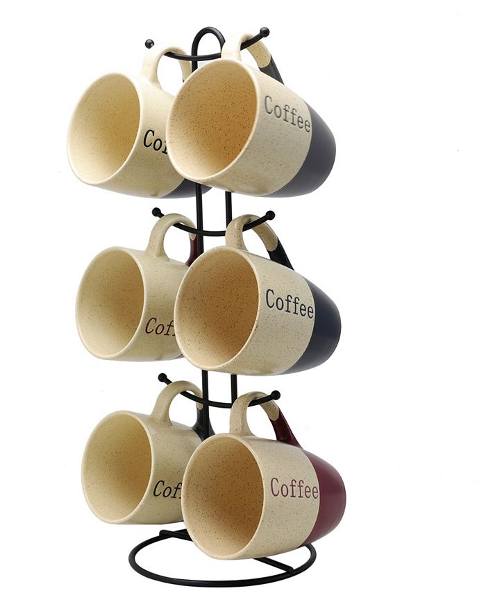 Elama - Coffee House 6-Piece Mug Set with Stand in Assorted Colors