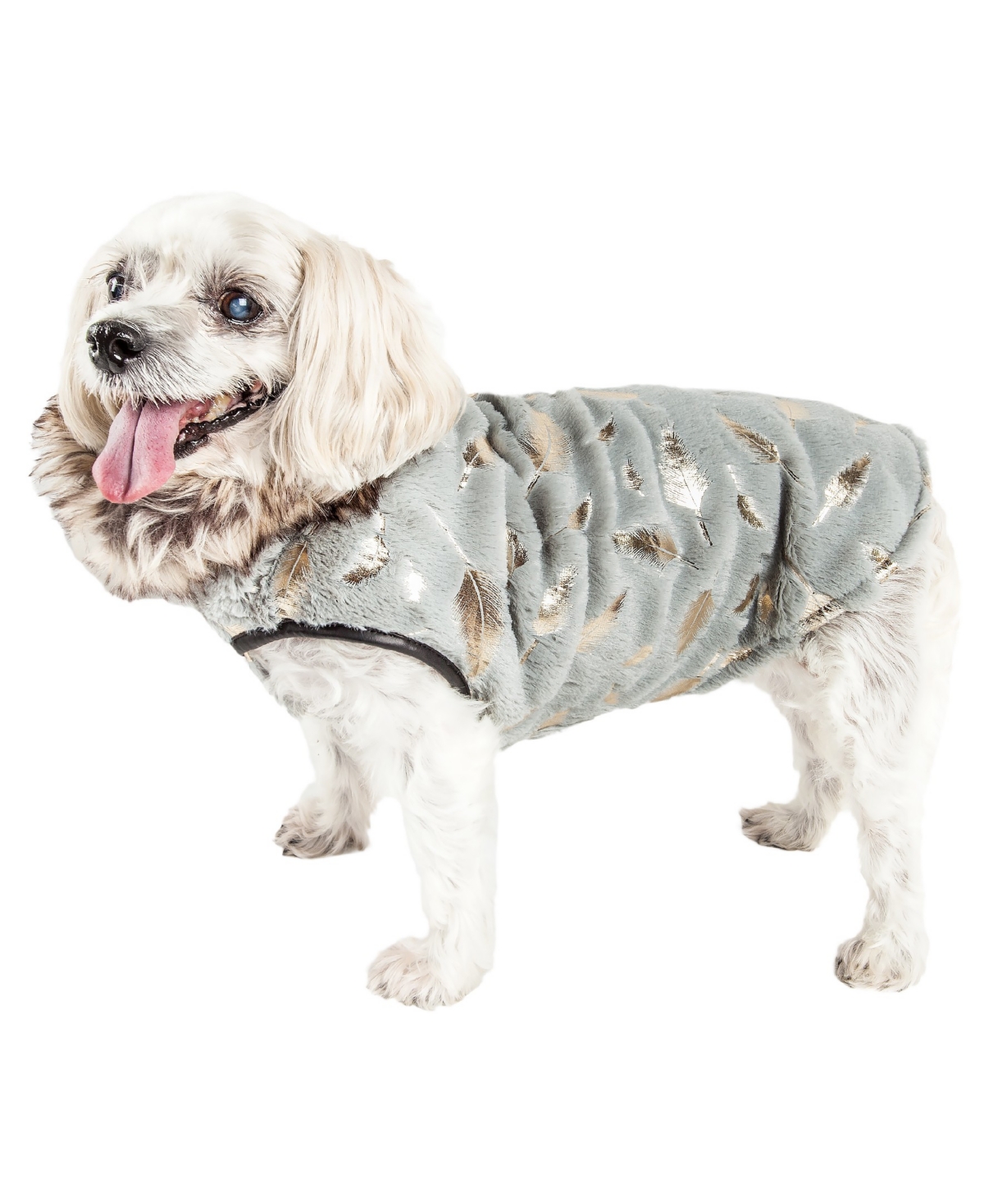 Luxe 'Gold-Wagger' Gold Leaf Fur Dog Jacket Coat - Gray