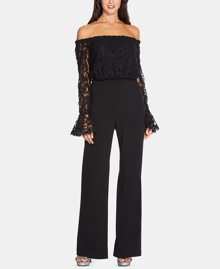 Adrianna Papell Off-The-Shoulder Lace Jumpsuit - Macy's