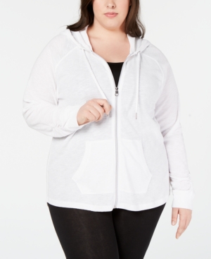 Calvin Klein Performance Plus Size Ruched-Sleeve Zip Hoodie