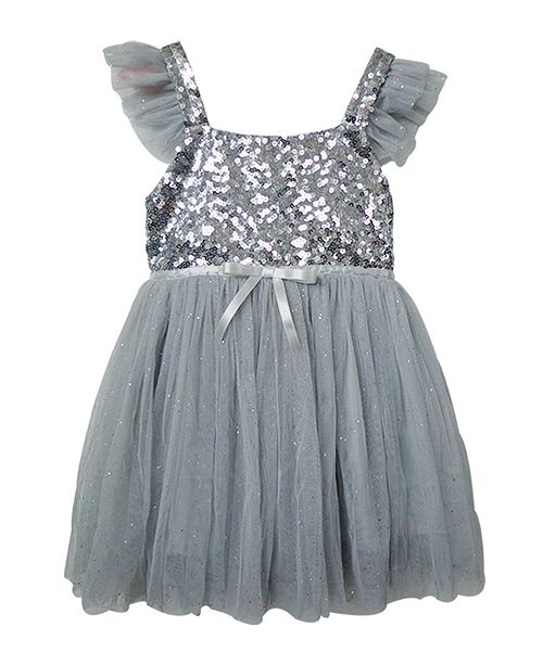 Popatu Baby Little Girls High Waist Dress With Silver Sequin