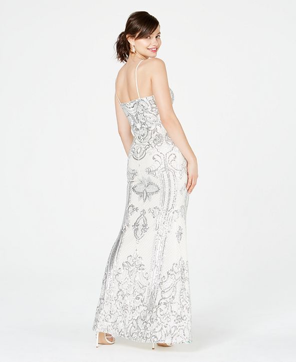 betsy & adam embellished satin gown