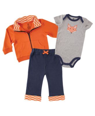 Yoga Sprout Baby Boys Boys Cotton Collection Flexible Top Hoodie Bodysuit or Tee Coordinating Pants - Fox 24$