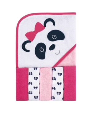 Luvable Friends Hooded Towel with Washcloths 6-Piece Set Panda One Size