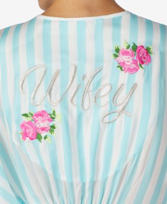 Betsey Johnson - Stripe-Print Embroidered Satin Robe