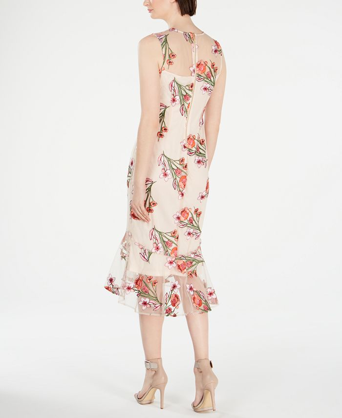Calvin Klein Floral-Embroidered Trumpet Midi Dress - Macy's