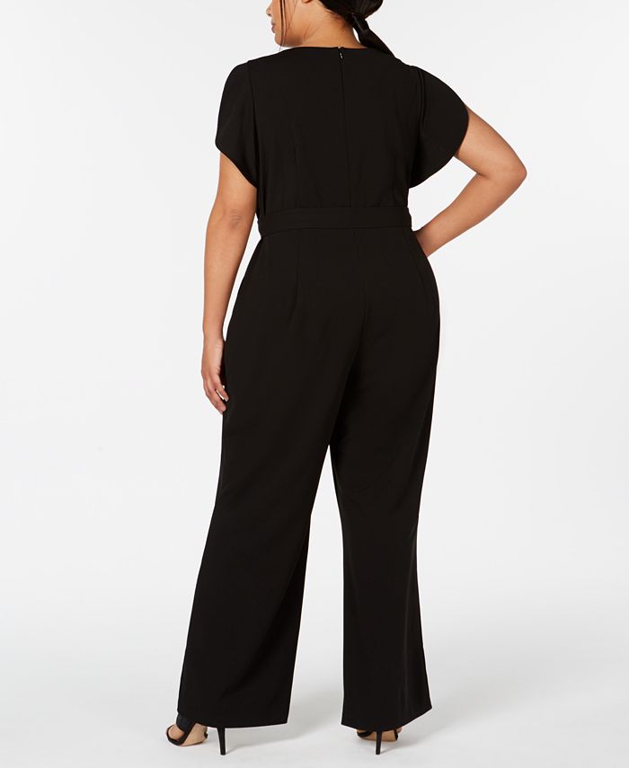 Calvin Klein Plus Size Belted Flutter-Sleeve Jumpsuit - Macy's