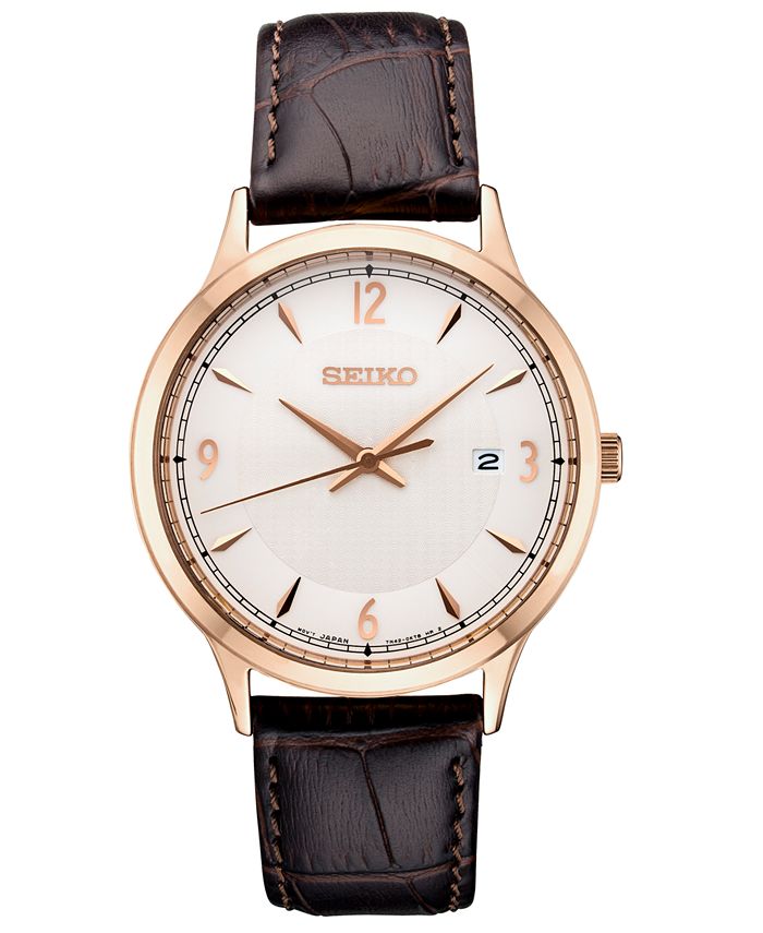 Seiko Men's Essential Brown Leather Strap Watch  & Reviews - All  Watches - Jewelry & Watches - Macy's