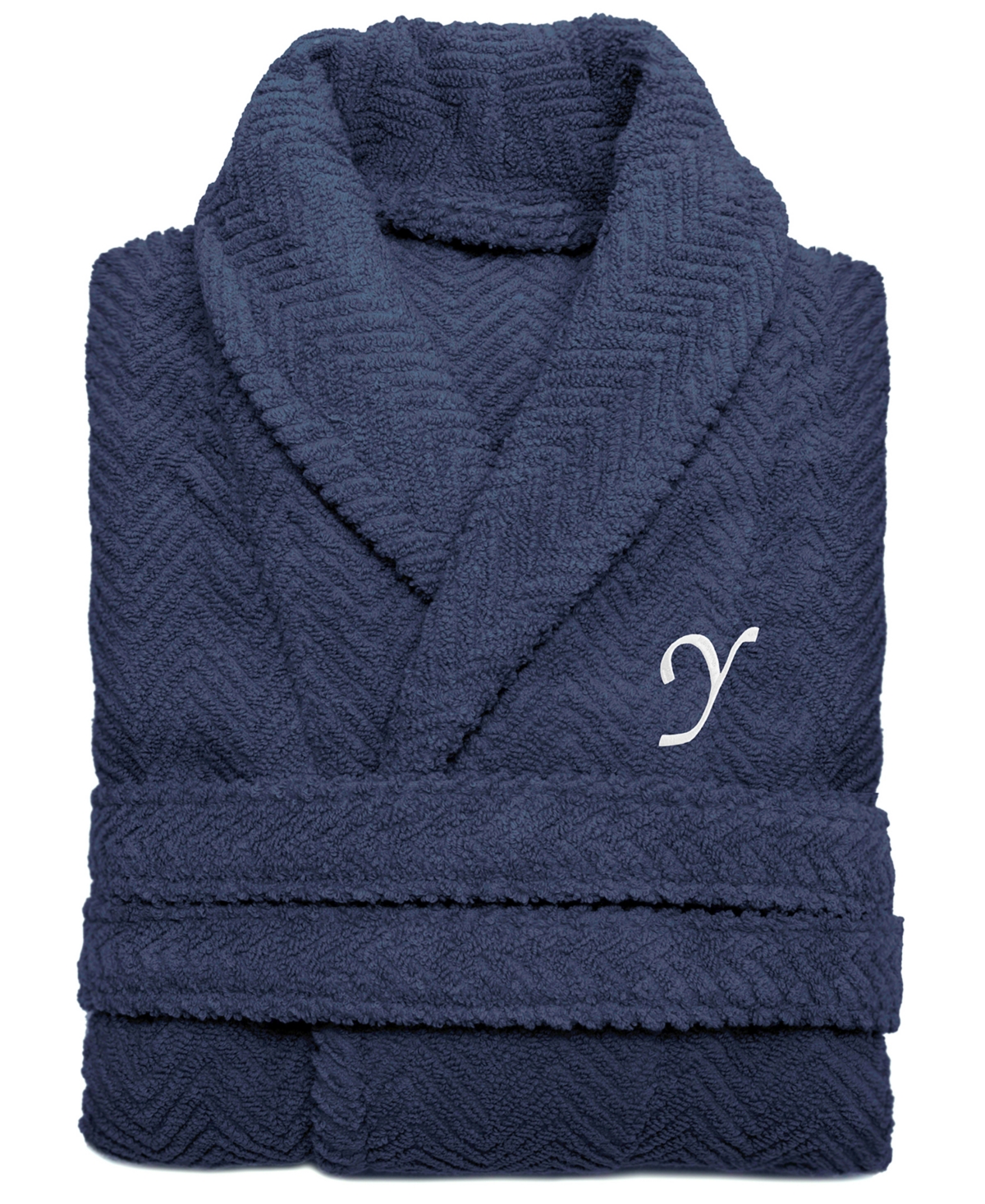 Linum Home 100% Turkish Cotton Personalized Unisex Herringbone Bath Robe - Midnight- Y